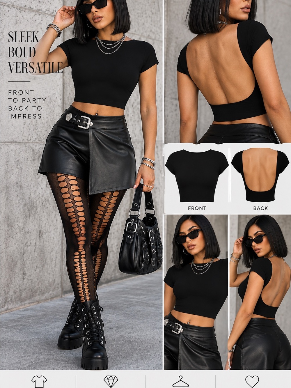 Women's Black Open-Back Crop Top by
